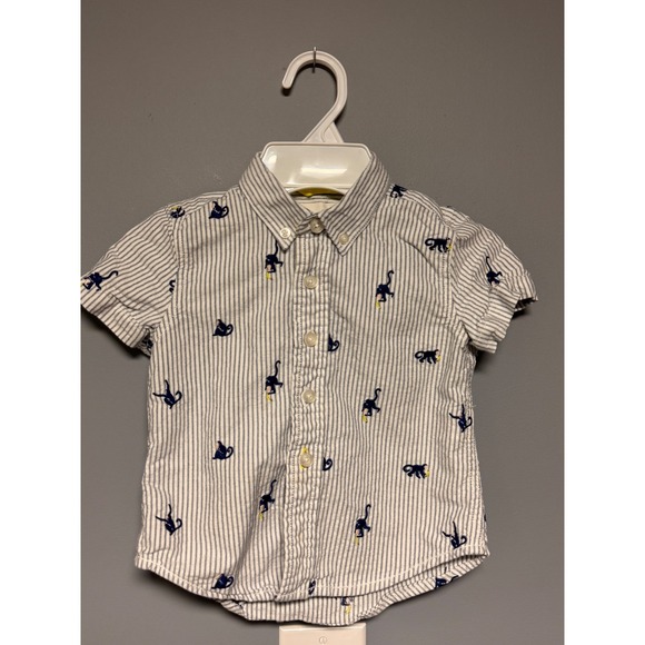 Boden Other - Boden Kids Monkey Embroidered Pinstripe Short Sleeve Button Down Shirt 2-3Y 98cm